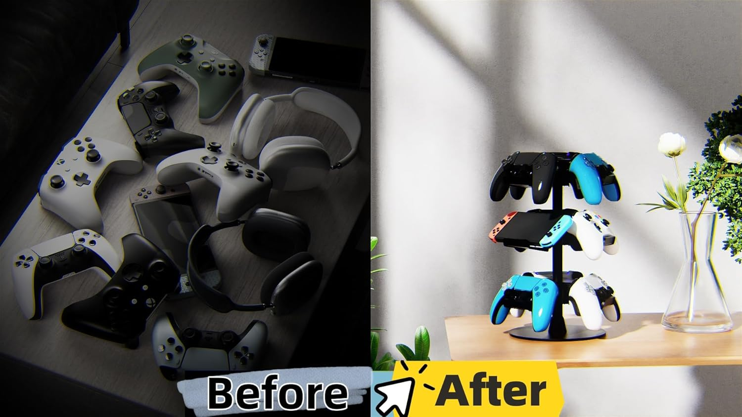 TG-A 3-Tier Game Controller Stand, Holds 12 Controllers, Black Controller Organizer Compatible for Ps4/Ps5/Xbox One/Switch Pro/Headsets, Multi-Device Display and Storage. (3-Tier / Black) - 4-Tier / Black image number 5