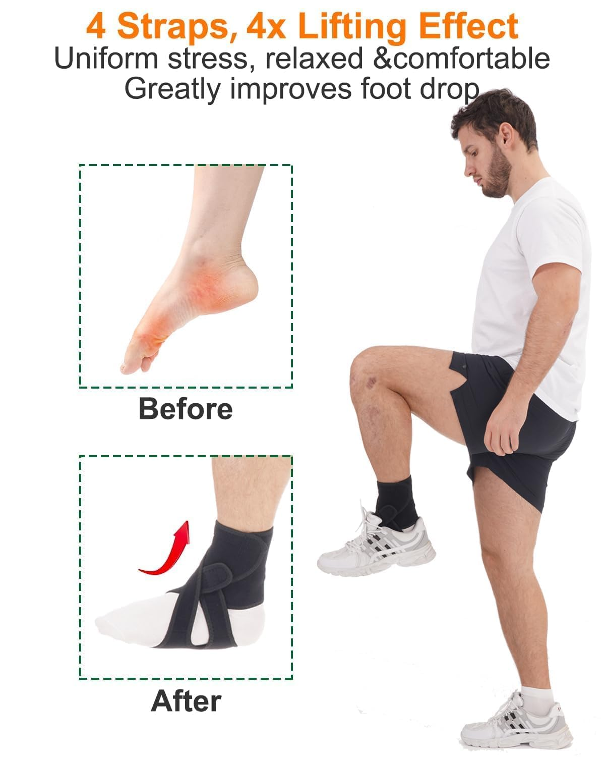 Foot Drop Brace, Improve Walking Gait, Effective Relieve Pain, Adjustable Foot Orthosis Brace Support for Sleep, Plantar Fasciitis, Drop Foot Braces for Walking with Shoes (Black-Right, One Size) image number 4