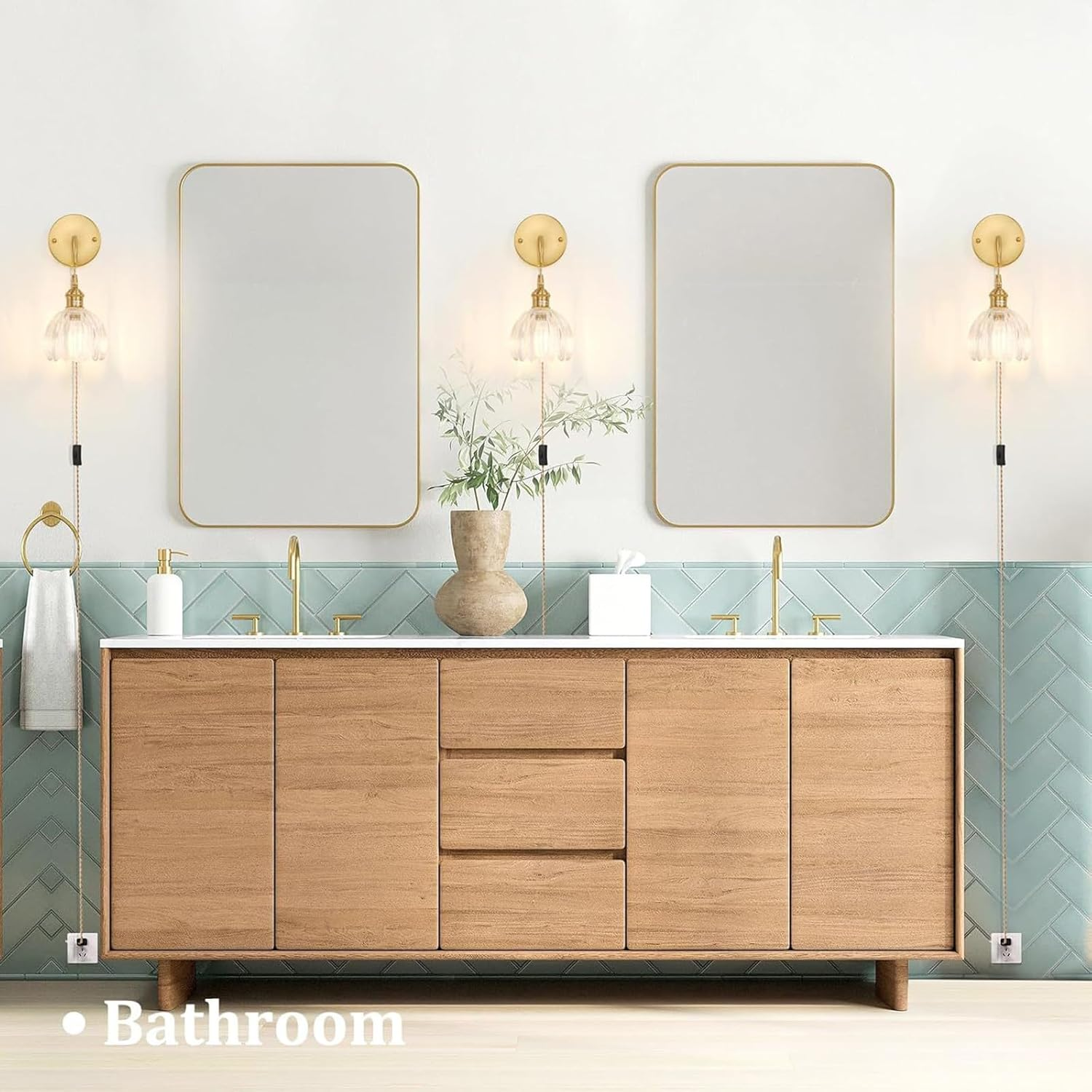 Wall Light Plug in Vintage E27 Wall Lamps with Plug in Cord Lights with Switch Indoor Wall Sconces with Tulip Glass Lampshade for Living Room Bedroom Hallway Stairs (Bronze,A) XXZ image number 3