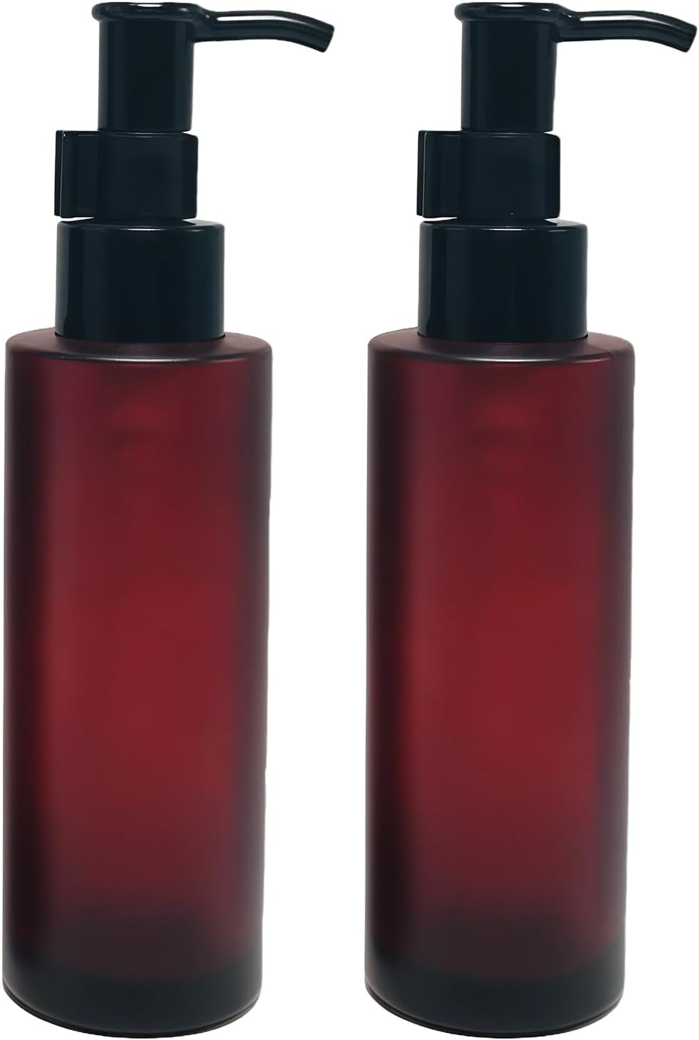 2Pcs 100Ml/3.4Oz Empty Amber Frosted Glass Lotion Pump Bottle Soap Dispensers Refillable Cosmetic Containers Jars with Black Pump Top for Lotion Essential Oil Emulsion Shampoo image number 1