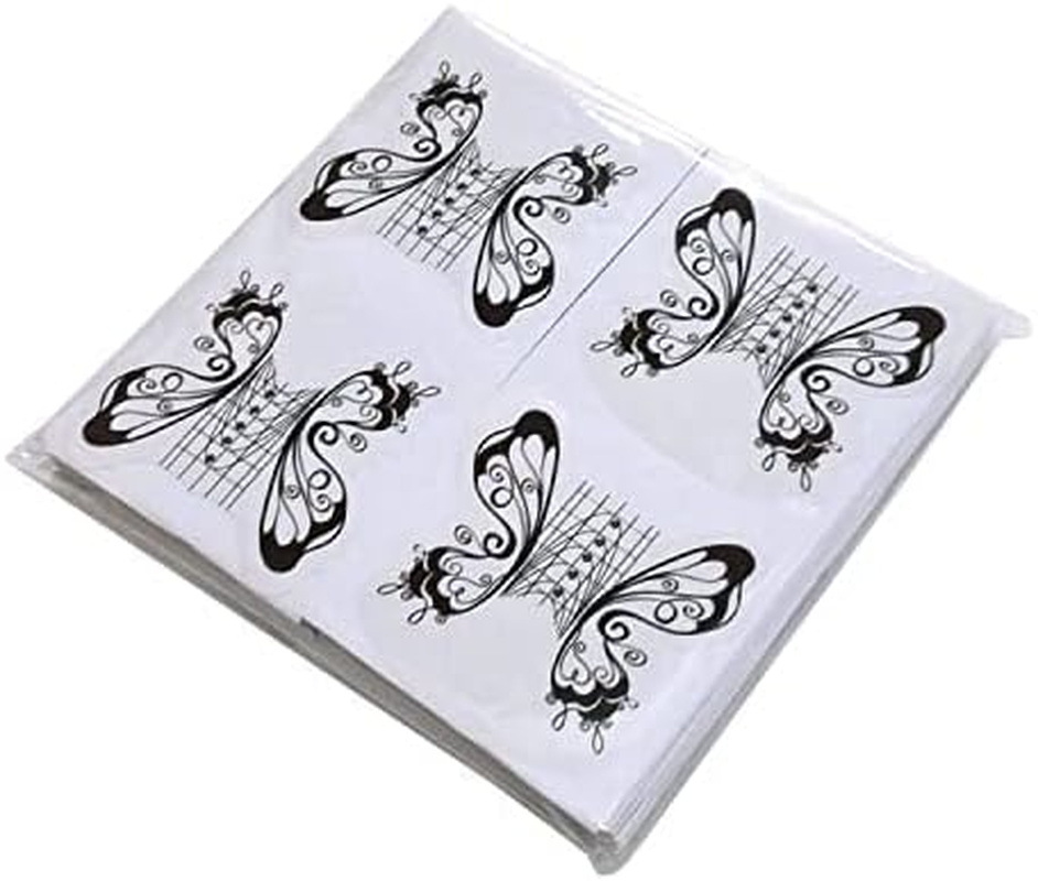 VNC 200 Pcs Nail Form Guide Acrylic Tip Extension Forms Black and White Color Sticker Rroll Manicure Tool for Acrylic UV Gel Nail Art Tips Butterfly Shape Long Nail Extension Bluider Forms image number 6