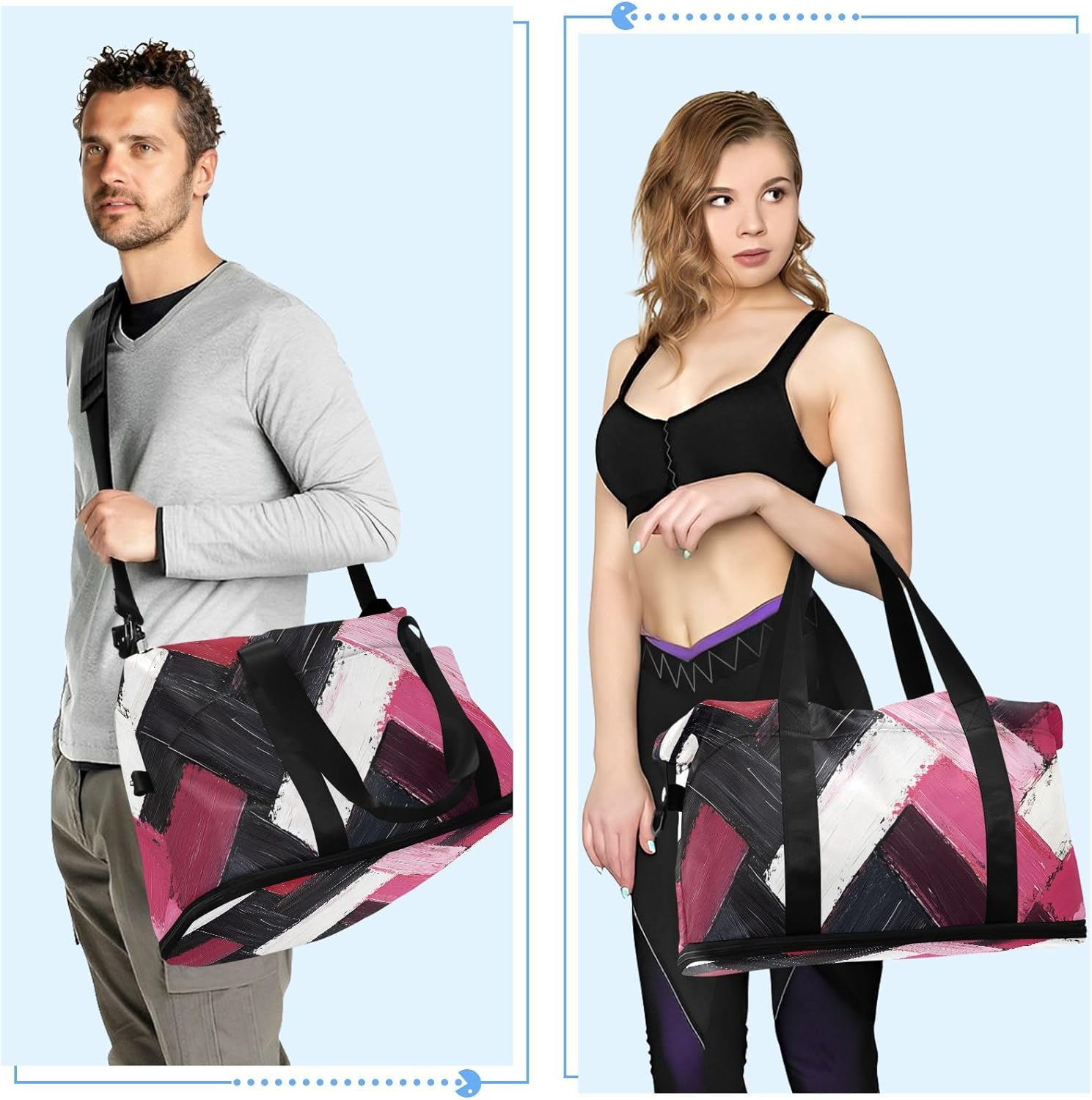 Oil Painting Valentine Duffel Bags Travel Weekender Gear Bag with Adjustable Strap for Workout Large Capacity, Oil Painting Valentine, 1 Size image number 3