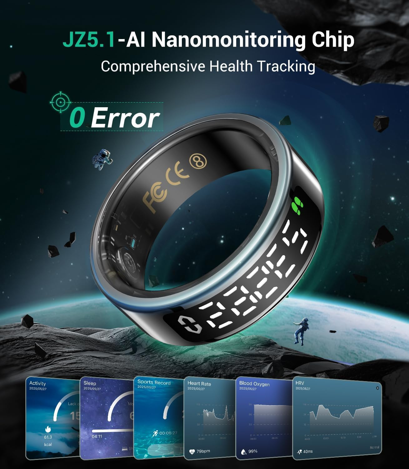 Smart Ring 6Th Generation 【JZ5.0 Chip & 0% Measurement Error】【Military Tested Titanium Design & IP68】 Fitness Ring - 30 Language Support Smart Rings for Men and Women for Android Ios #12 image number 6