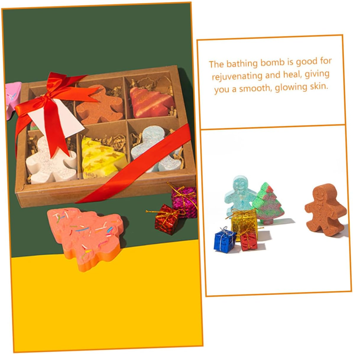 COOLHIYA 6Pcs Christmas Bathing Bomb Salt Ball Gingerbread Man Skin-Friendly Bubble Bath Salt image number 3