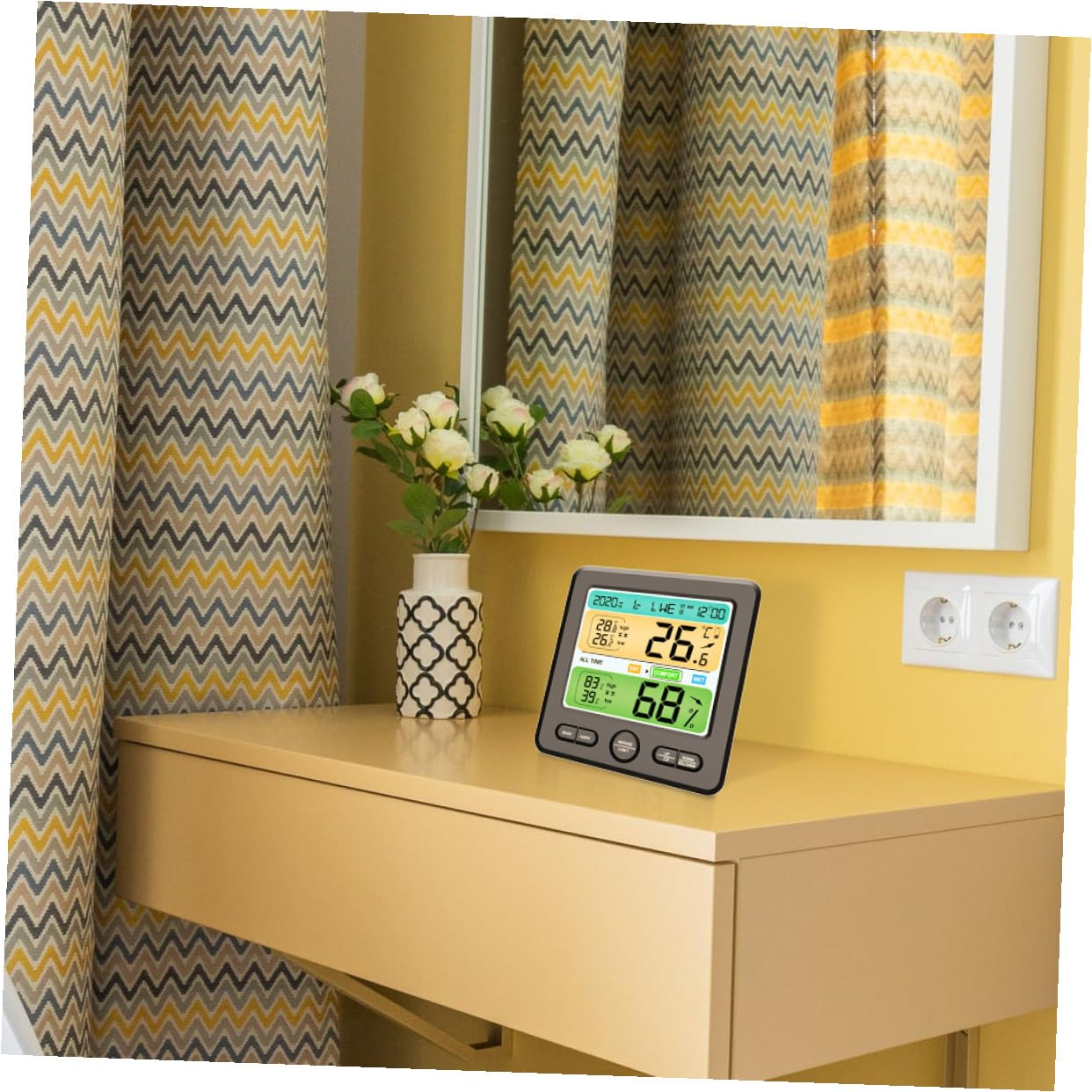 Yardwe Wall-Mounted Digital Thermometer Hygrometer Clock with Large Screen Indoor Temperature Humidity Monitor for Home Office No Battery Required Desktop Wall Hanging Design image number 6