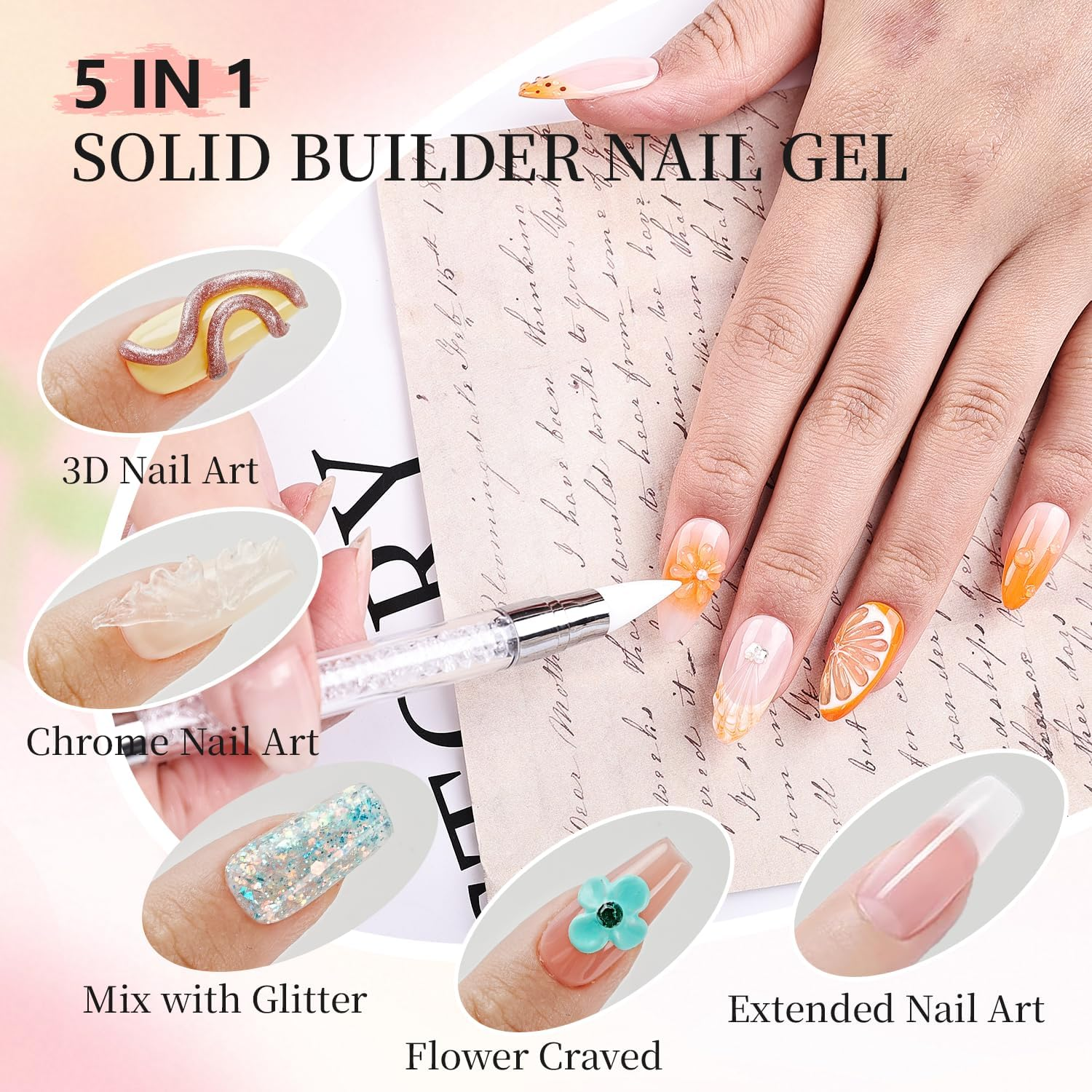 JODSONE Solid Builder Gel for Nails,12 Bottles of 5G 3D Nail Gel Hard Gel Non-Sticky Sculpting 3D Sculpting Non-Sticky Hand Carving U V/LED Extension with 36 PCS Lengthens Auxiliary Nails image number 4