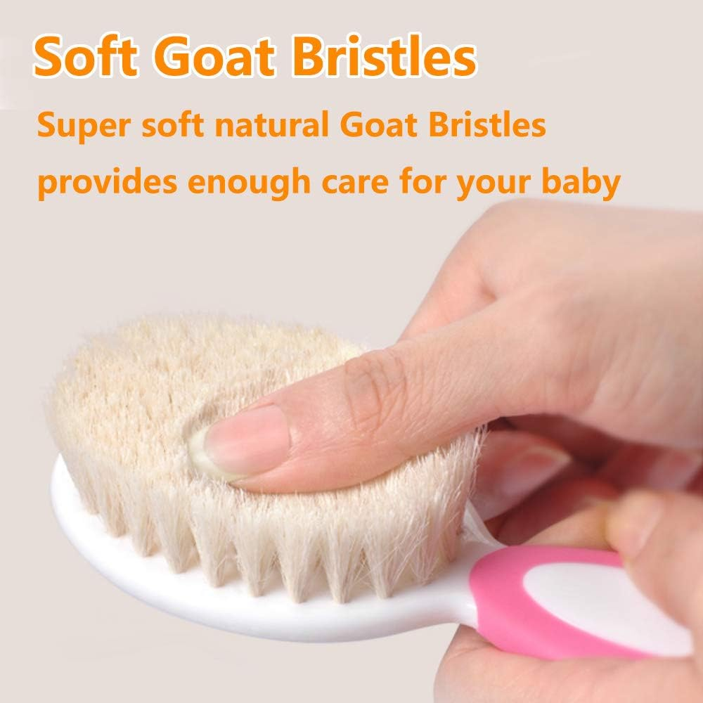 Baby Hair Brush and Comb Set for Newborns & Toddlers | Natural Soft Goat Bristles | Ideal for Cradle Cap | Perfect Baby Registry Gift (Red) - Green image number 3