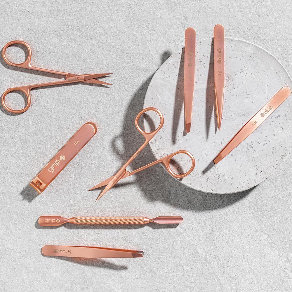 Grip Cuticle Pusher Double Ended Rose Gold R6 &ndash; Dual-Ended Stainless Steel Nail Tool for Pushing & Cleaning Cuticles &ndash; Non-Slip Rose Gold Finish for Professional Manicure Prep