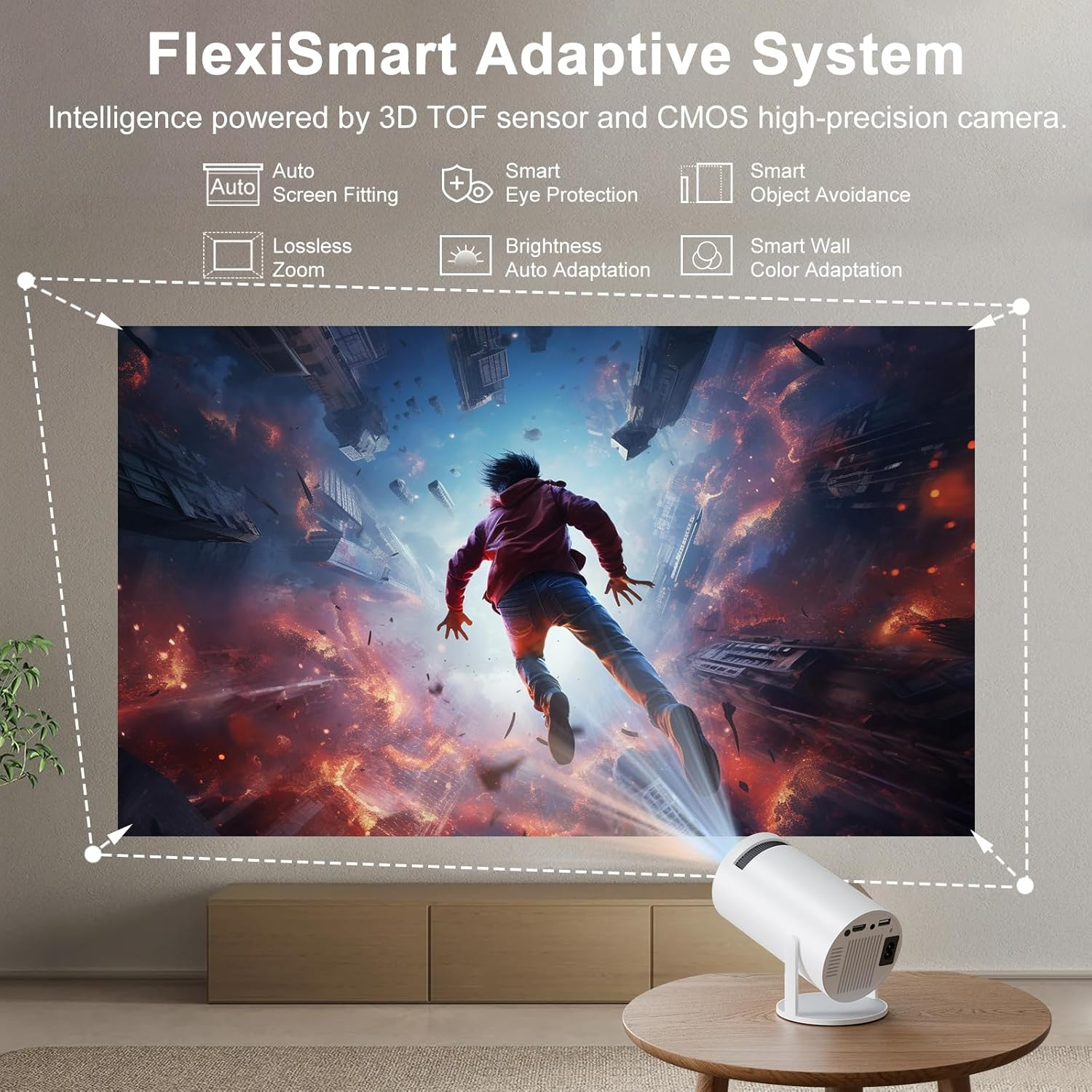 UWECAN Mini Projector Supports 4K 1080P, Smart Projector with Auto Focus and Auto Keystone Correction, Portable Projector with Wifi and Bluetooth, 180&deg; Rotatable Outdoor/Home Movie Projector