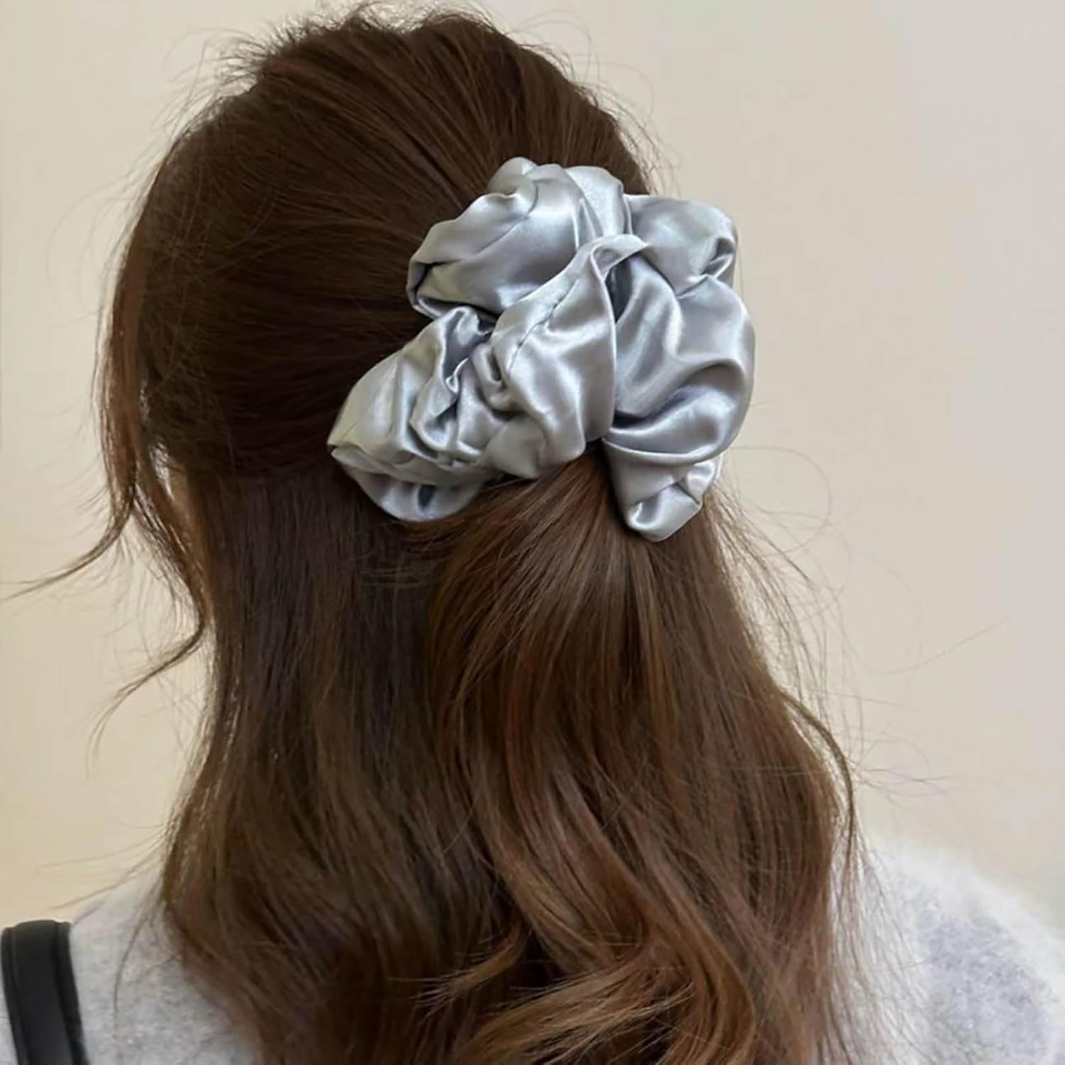 Inateannal Vintage Satin Silk Hair Bobbles Large Satin Elastic Hair Bobbles Blue Large Satin Hair Bobbles Scrunchy Oversized Thick Hair Bobbles Satin Ponytail Holder Hair Bands image number 2