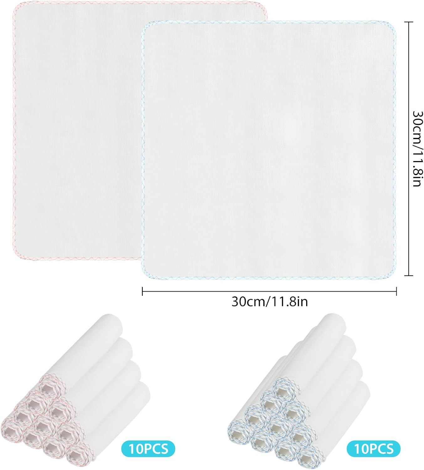 20 Pack Muslin Face Cloths, Reusable Face Cloth 30X30Cm/11.8X11.8In, Muslin Cloths Soft and Light for Makeup Remover, Non-Fluorescent Cotton for Baby image number 5