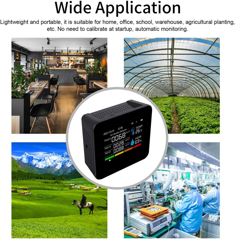 9 in 1 BT Air Quality Monitor CO2 Meter Carbon Dioxide Detector Time/Date CO2 TVOC HCHO PM2.5 PM1.0 PM10 Temperature Humidity Detection Support APP Control with Alarm Function for Home Offic-Gtrh