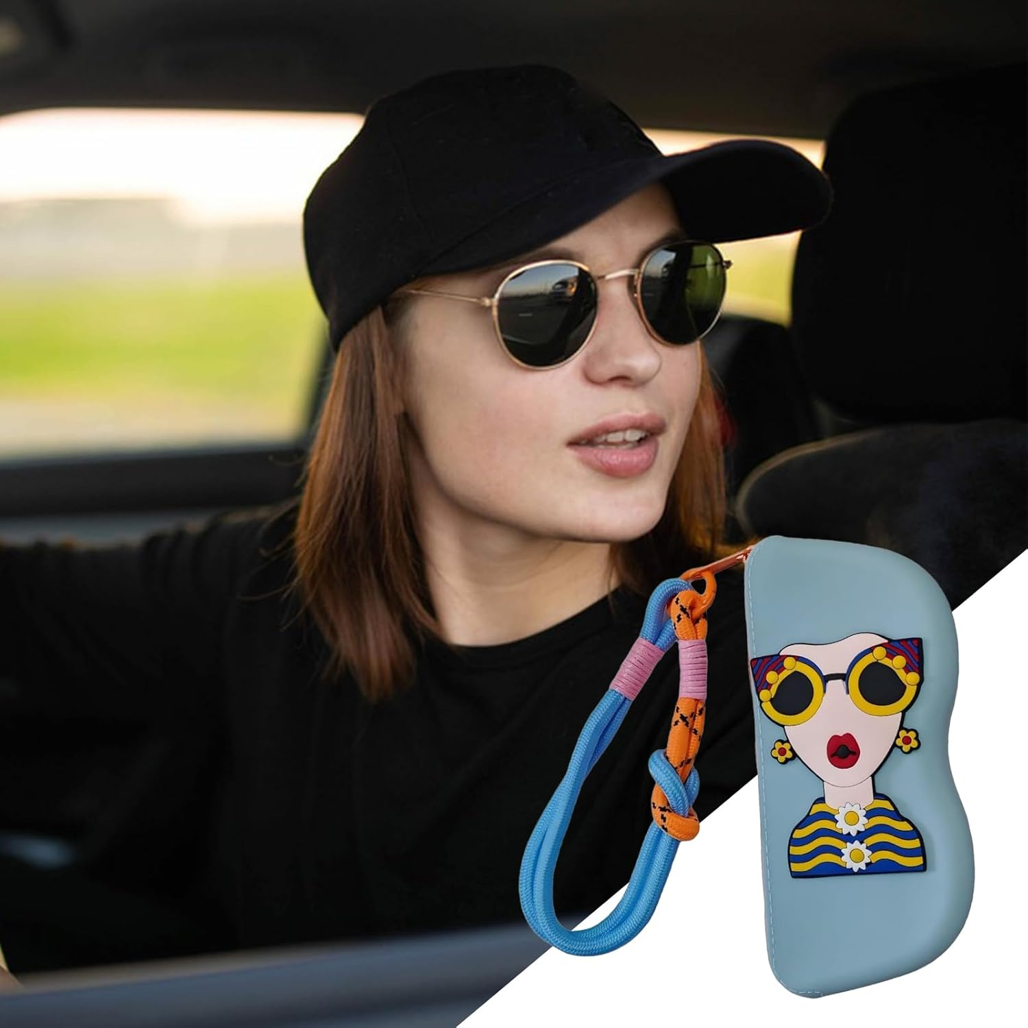 Cute Glasses Case | Cute Sunglasses Case for Women,Sunglass Organizer Storage Bag, Zipper Pouch Silicone with Wrist Strap for Eyewear Organization and Storage - Blue image number 2