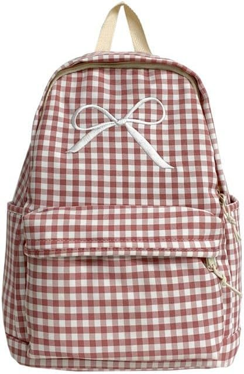 KAOBIO Womens Small Cute Trendy Plaid Preppy Backpack Y2K Aesthetic Kawaii Bow Checkered Daypack Coquette Laptop Bag