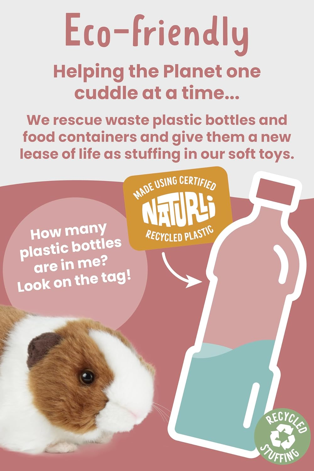 Living Nature Brown Guinea Pig with Sound, Realistic Plush Toy, Soft and Cuddly Stuffed Animal for Kids, Interactive Pet with Fun Fact Tags, Eco-Friendly and Made with Naturli Recycled Materials image number 2