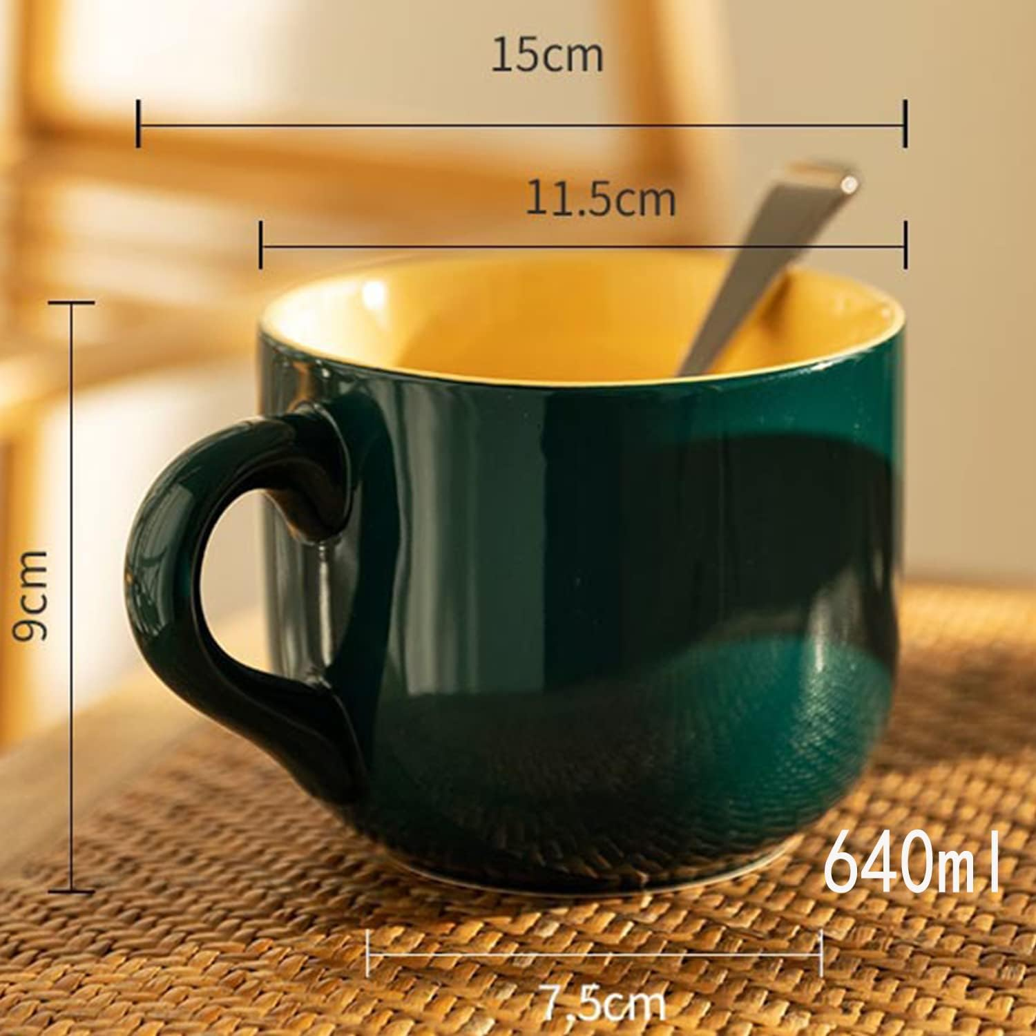 Arawat Large Cup 600Ml Tea Cups Large Ceramic Cappuccino Cups Large Jumbo Cup Soup Bowl with Handle Coffee Cup Large Cereal Bowls with Spoon Coffee Tea Cereal Mug Cup Porcelain image number 3
