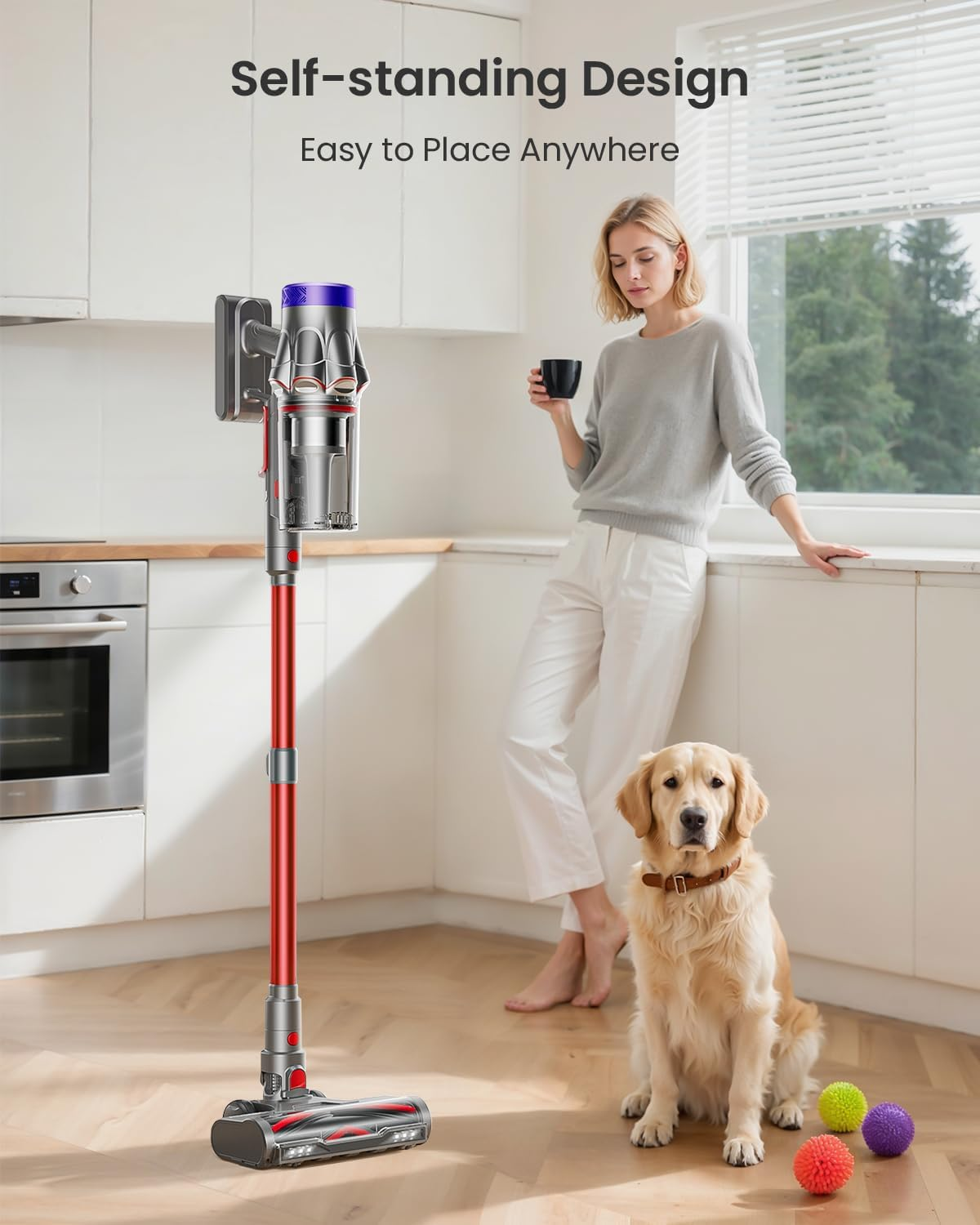 Cordless Vacuum Cleaner, 50Kpa 600W 65Mins Vacuum Cleaner for Home, Anti-Tangle Self-Standing Stick Vacuum with Scented Tablet, Upgraded Dust Cup Scraping, Vacuum Cordless for Pet Hair/Carpet/Floors image number 1