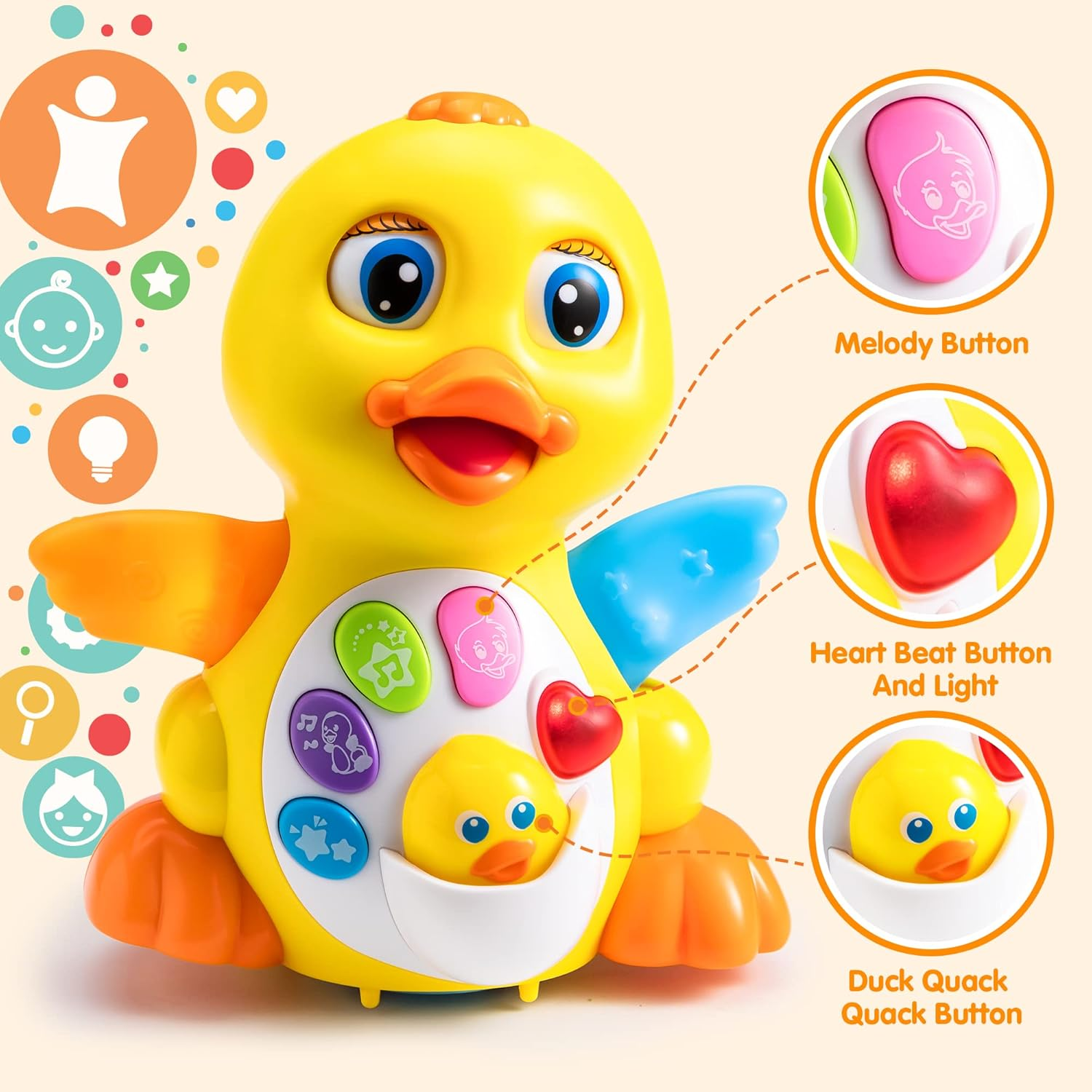 JOYIN Baby Toys Duck, Infant Dancing Crawling Musical Toys 18+ Months, Tummy Time Light up Learning Duck with Music & Lights, Baby Easter Basket Stuffers Gifts
