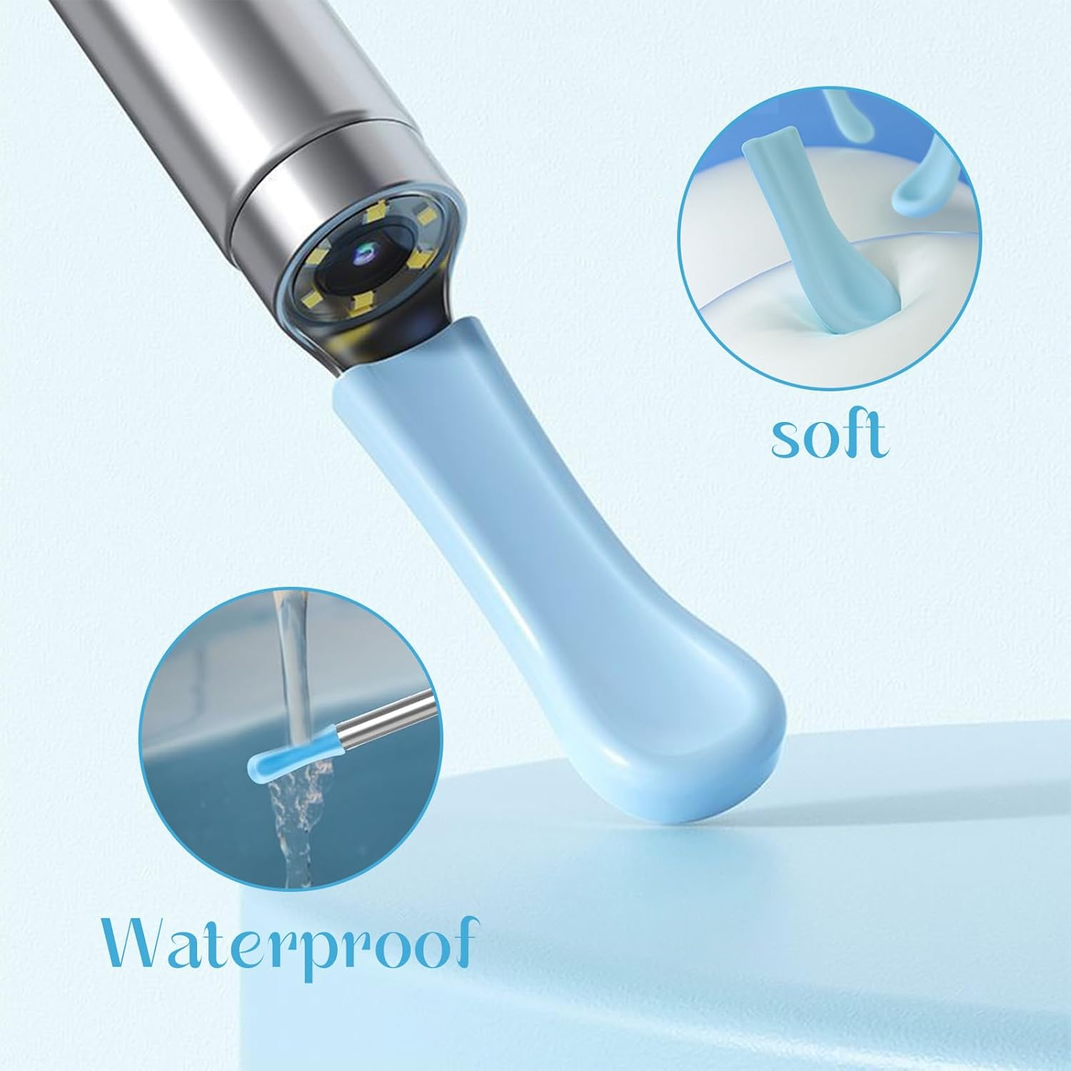 60 Pcs Ear Spoon Tips Silicone Ear Wax Removal Replacement Tips for Ear Camera Ear Wax Removal Endoscope (Blue) image number 5