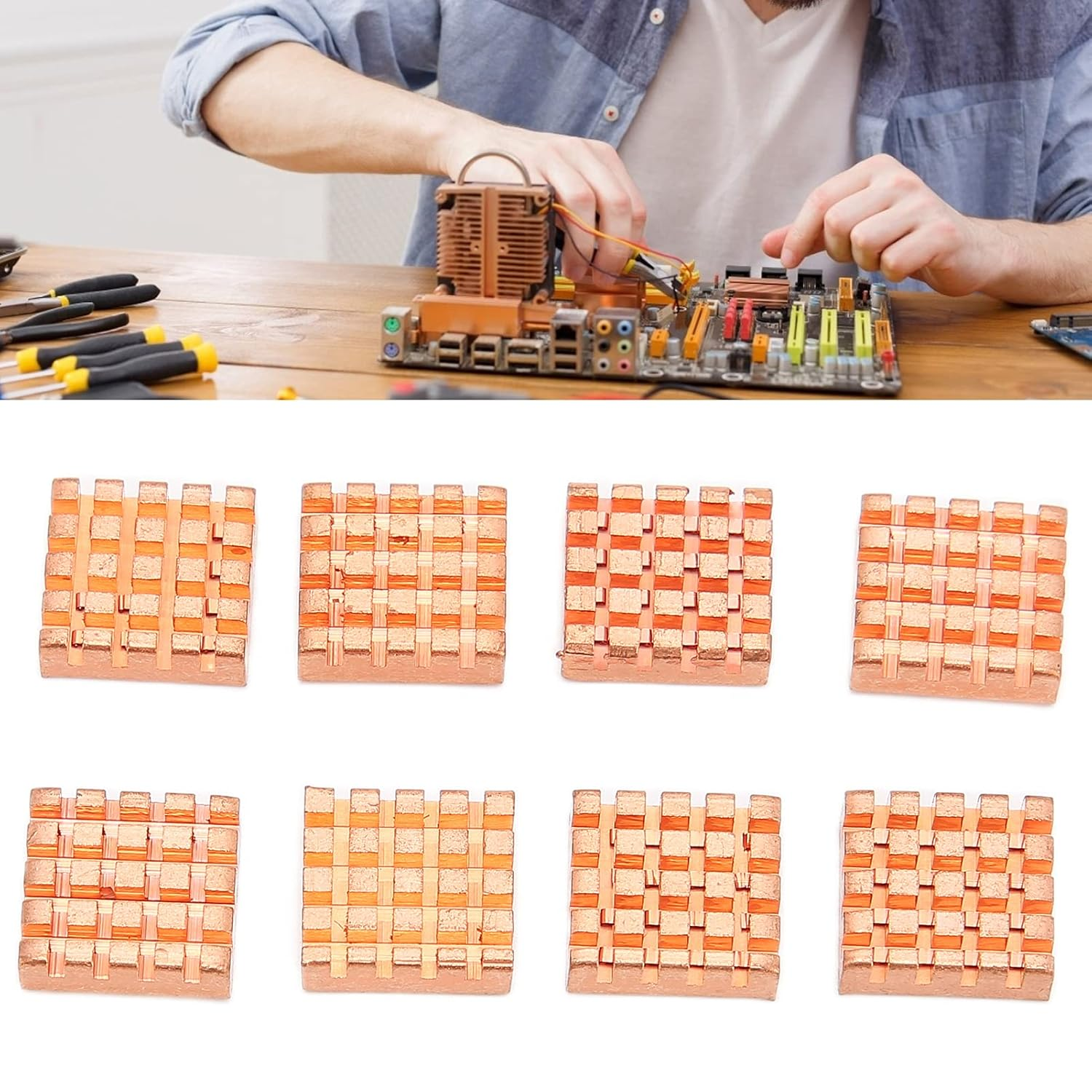 Pure Copper Heatsink 8Pcs, High Heat Dissipation for Motherboard Graphics Card Cooling image number 6