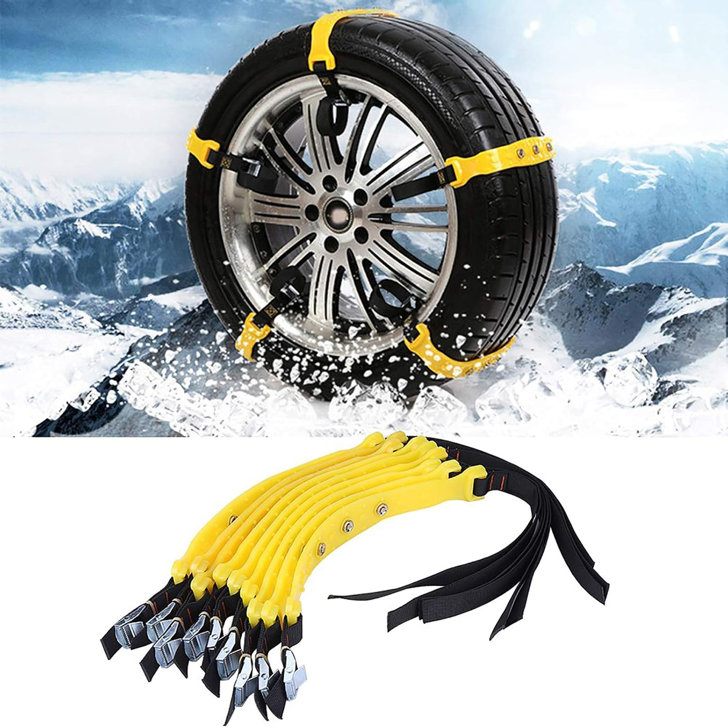 10Pcs Tire -Skid Belts Universal Fit 185-225Mm for Snow, Ice, Mud - Chains for Car, Truck, SUV image number 1