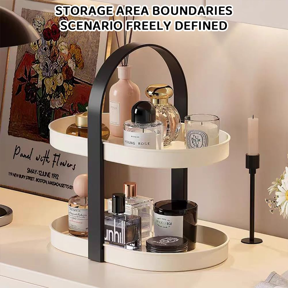 Ranqisys Double-Layer Oval Cosmetic Storage Rack, Plastic Vanity Organizer for Skincare, Perfume & Jewelry, Portable Countertop Makeup Shelf with Handles, Space-Saving for Bathroom, Bedroom, or Office image number 5