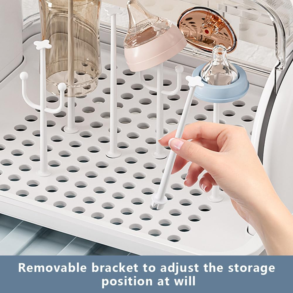 Baby Bottle Drying Rack with Storage Box, Portable Nursing Bottle Organizer with Cover and Drain Board, Durable Countertop Drying Station for Bottles and Tableware image number 4