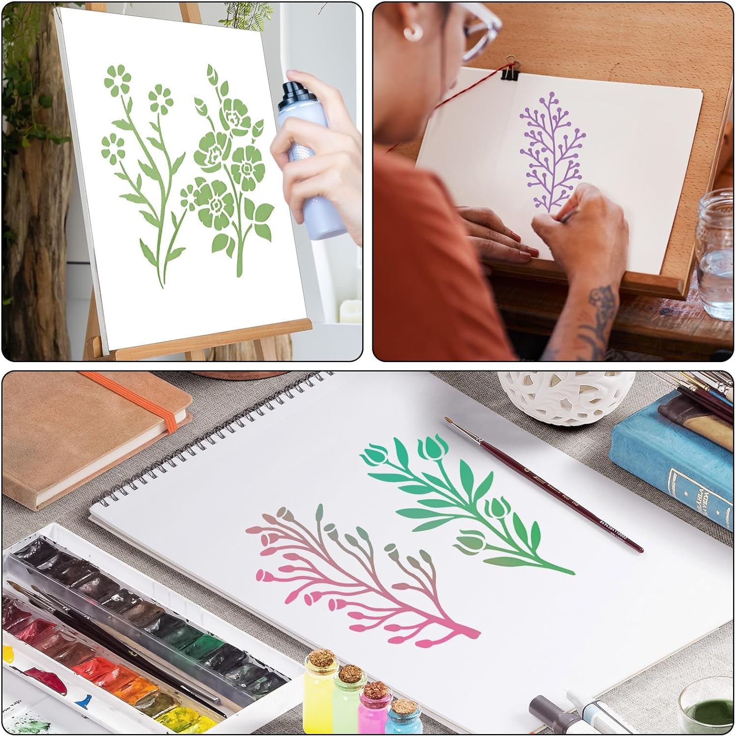 Gosknor 18Pcs Flower Stencils for Painting, Reusable Washable Floral Stencils Flower and Leaf Drawing Templates for Wall Art Wood Craft Spring Home Decoration image number 3