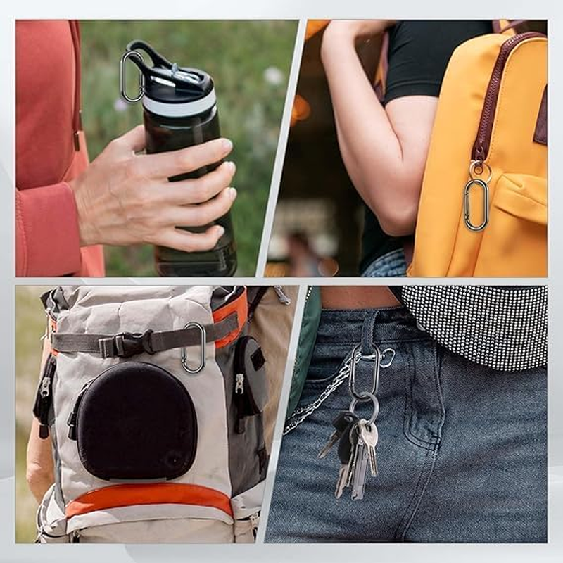 10Pcs Carabiner Clips Heavy Duty Snap Hooks Aluminium Alloy Keychain Hook Spring Loaded Climbing Clip Oval Ring Carabiner for Traveling Fishing Camping Hiking Black image number 2