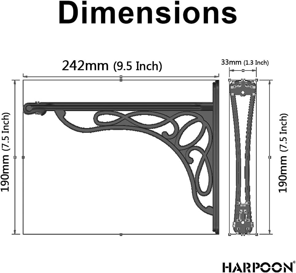 2 PCS 10 Inch Bracket Shelf Brackets Cast Iron Metal Corbels Ancient European Style Antique Brass - Black image number 4