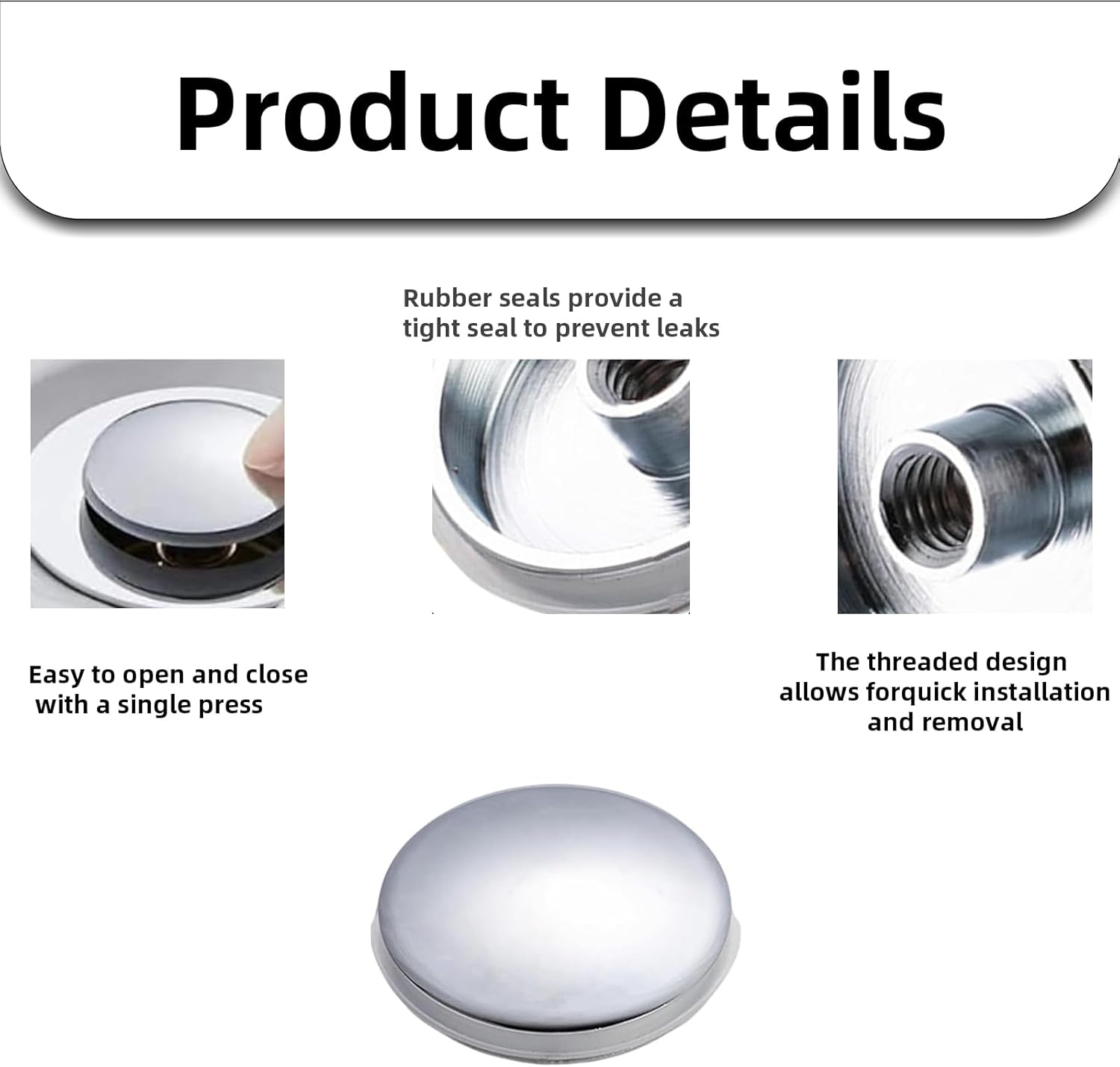 Hzqzaoan 2 Pack Bathroom Sink Drain Plug Stopper 38Mm - Chrome Click Clack Pop up Sink Plug for Bathroom Vanity, Universal Waste Drain Stopper Sink Plug for Kitchen/Bathroom Sink image number 2