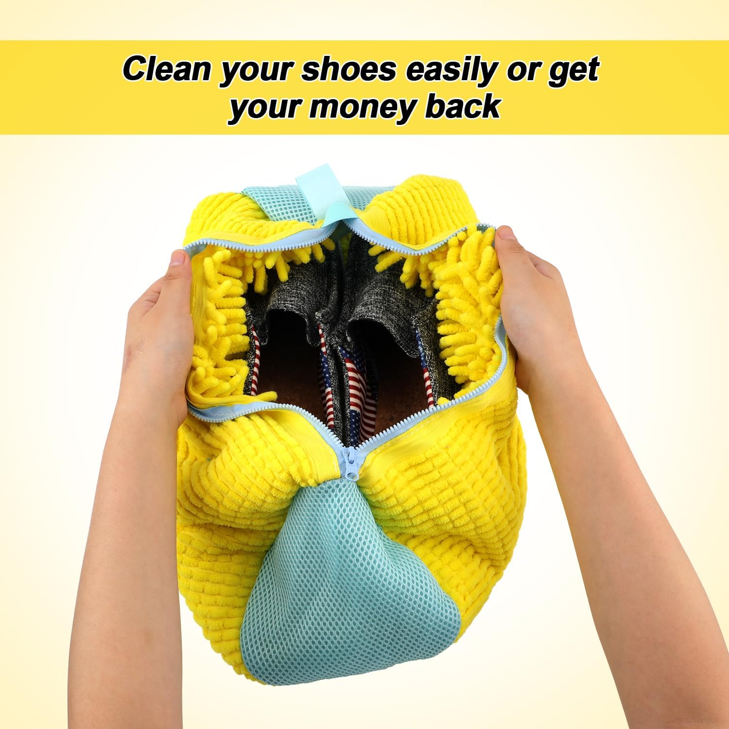 Shoe Washing Machine Bag, Reusable Shoe Cleaning Bag Laundry Shoe Bag Machine Wash Shoe Bag Shoe Washing Pouch for Washing Machine Dryer Laundry for 360 Degree Cleaning All Shoes (Yellow), Yellow, image number 3