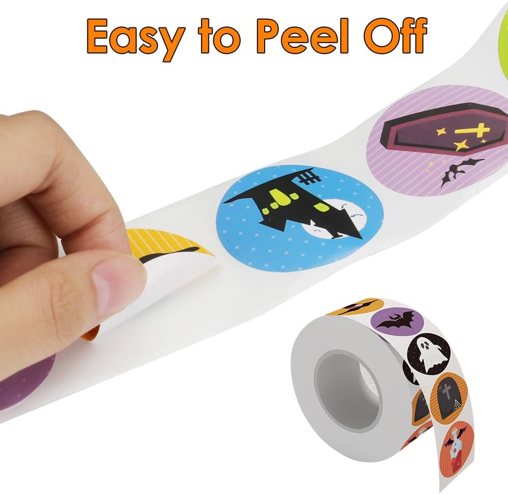 AUTOWT Halloween Stickers, 1000 PCS Halloween Pumpkin Bat Spider Cute Stickers Roll with 16 Patterns, Decorating Stickers for Laptop Water Bottle Crafts Scrapbooking for Adults Teens Gifts image number 3