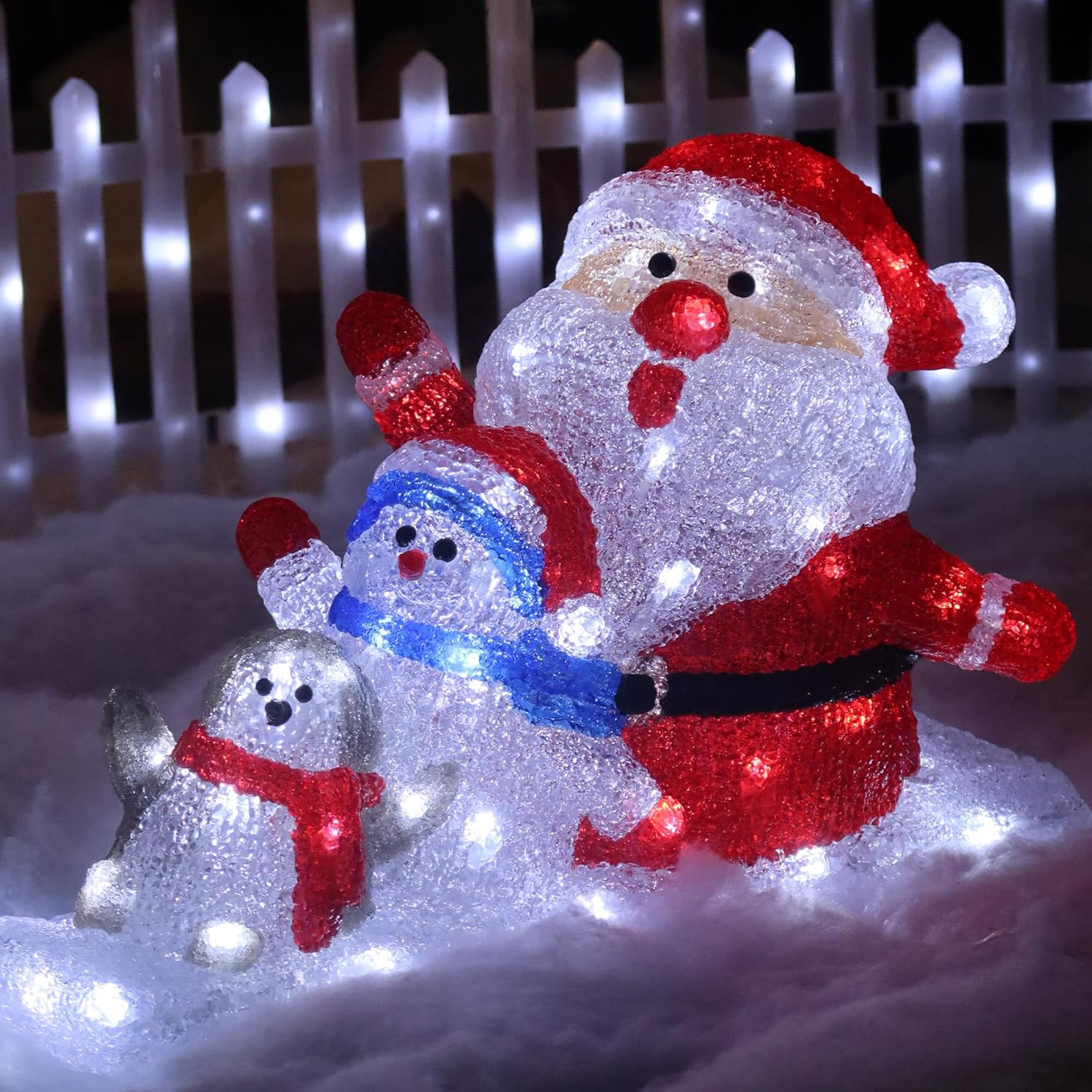 Lexi Lighting Acrylic Santa Penguin and Snowman Led-Lighted Display, 6-Hour On/Off Timer, Xmas Decoration, Indoor/Outdoor Display for Holiday D&eacute;cor image number 2