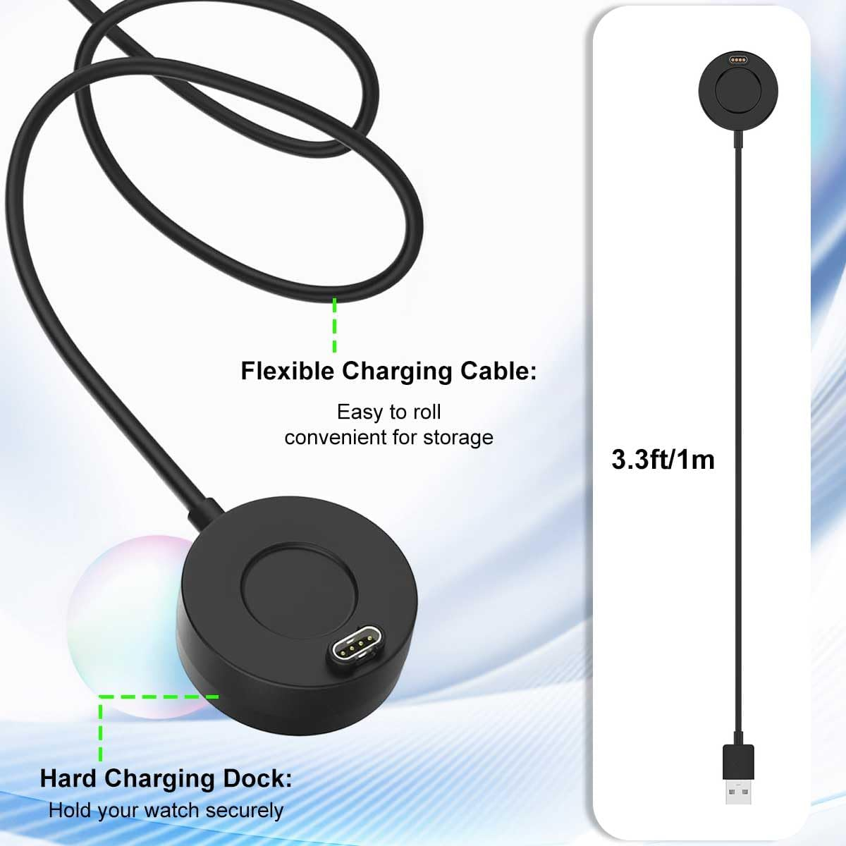 T Tersely USB-A Charging Cable Dock Charger Stand for Garmin Vivoactive 6/5/4/3, 1M for Garmin Tactix8 Amoled/Solar Venu 3/3S/Instinct Fenix 7 7S 7X 6 6S 6X/5 5S 5X/Forerunner 955 265 265S (Black) - Black image number 3