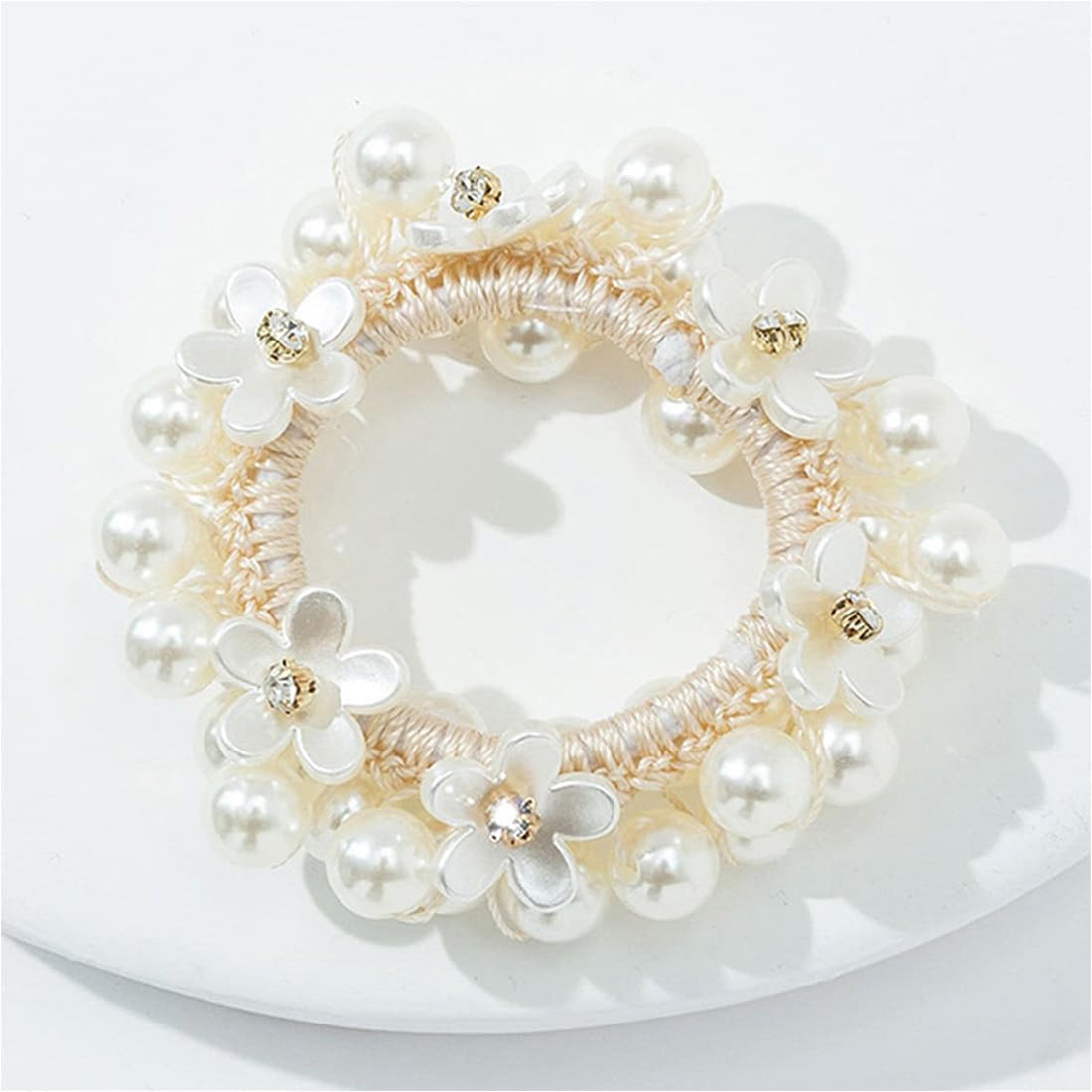 Pack of 2 Pearl Hair Bobbles Scrunchies for Women Elastic Thick Bands Soft Ropes Ponytail Holder Women Hair Accessories for Women Girls image number 2