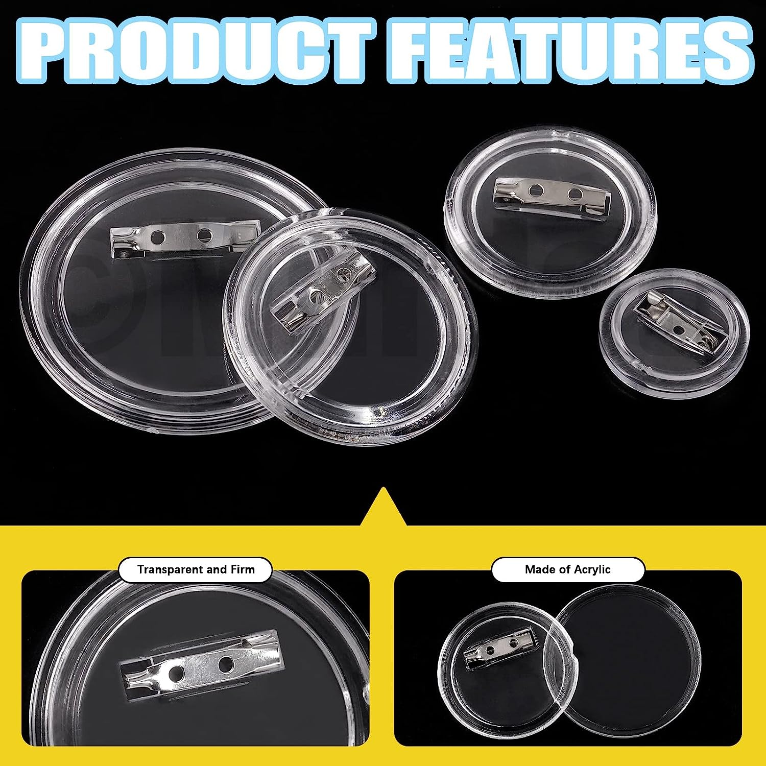 Mardatt 50Pcs 4 Sizes Clear Button Badges Set with Pin, 25/38/45/60Mm Acrylic round Badge Pins Blank Button Picture Custom Design for DIY Making Craft Supplies Christmas Festival Gift image number 1