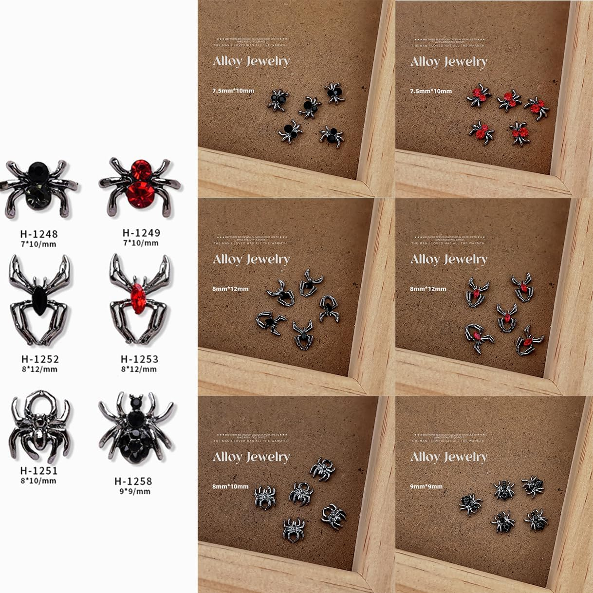 3D Halloween Spider Nail Art Pendants Crystals Diamonds Rhinestones Alloy Gothic Black Red Nail Accessories for Women Nail Art Decoration Craft Jewelry DIY (6 Styles) image number 3