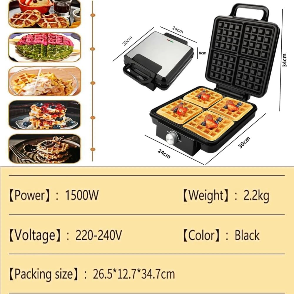 Frafuo 4-Slice Waffle Maker-1500W Square Waffle Iron-Portable Stainless Steel Kitchen Appliance-Thick Waffle Maker-Waffle Machine-Non-Stick Baking Surface（Au Plug） image number 4