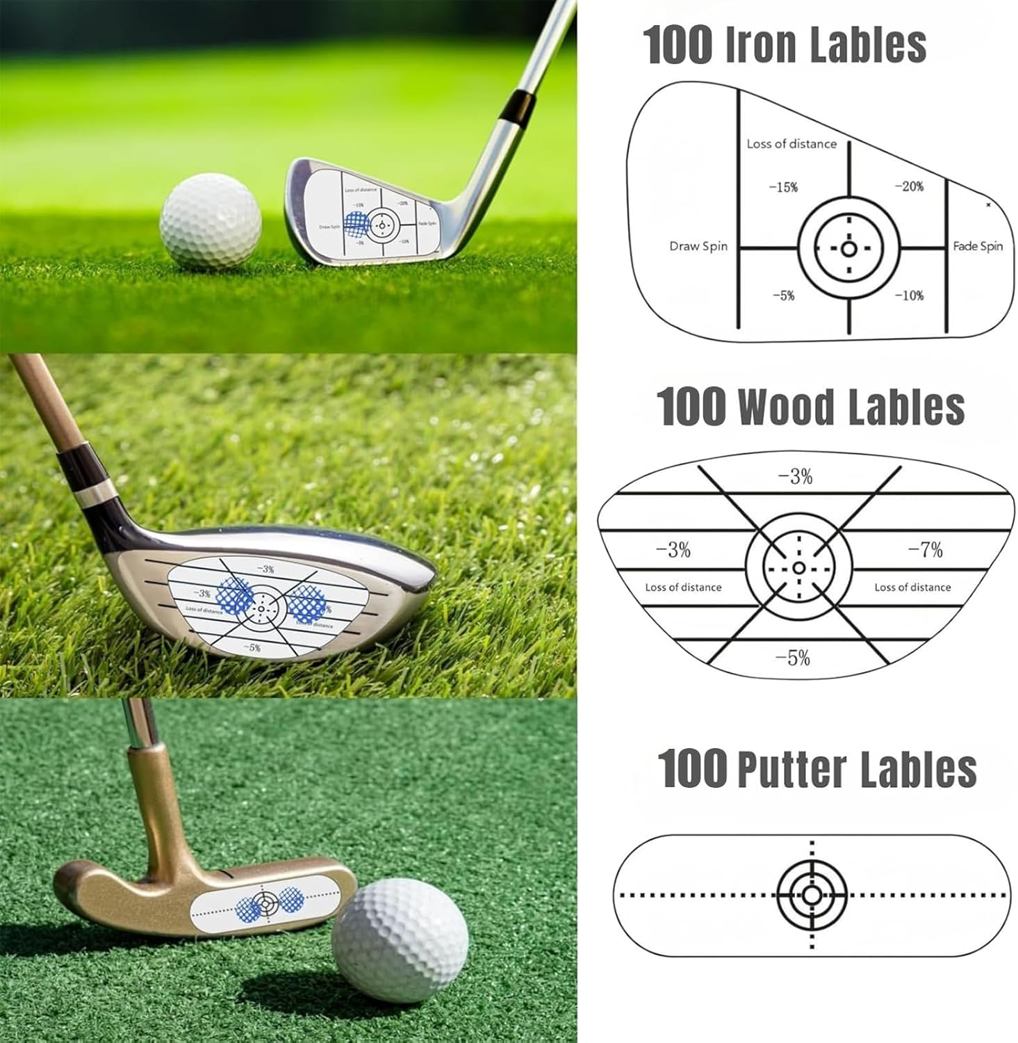 Yeanifeana 300PCS Golf Impact Tape Labels, Swing Training Stickers for Sweet Spot Analysis, Improve Accuracy & Distance, Self-Teaching Golf Practice Aid image number 2