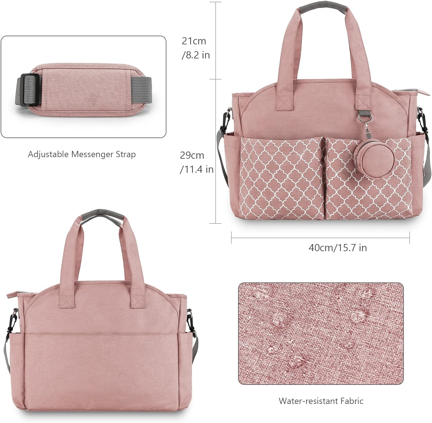 Lmbabter Diaper Bag Tote with Changing Station Upgrade Multi-Function Baby Bag with Adjustable Shoulder Strap - Beige image number 3