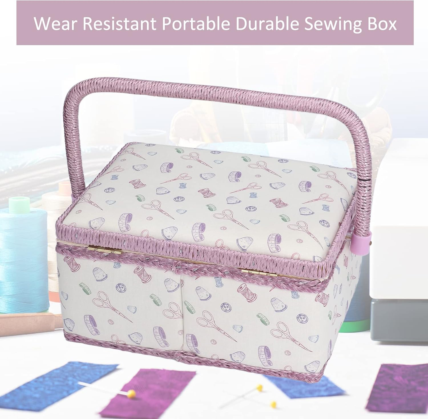Sewing Box Organizer, Premium Material, Wide Application, Good Order, Classic Appearance, Portable Size - with Pincushion and Mini Pocket - Purple, Ideal Gift