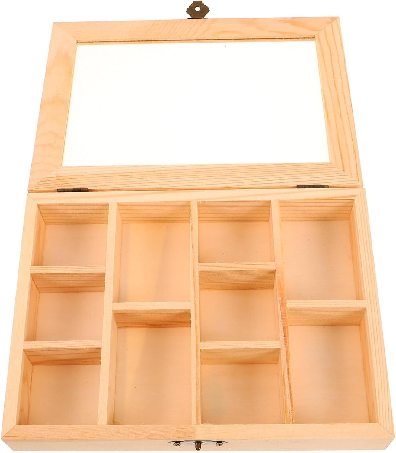 Alipis Rock Display Case Wood Blank Jewelry Organizer Box Tea Bag Organizer, Rock Collection Box 10 Grids Crystal Holder with Clear Lid image number 4