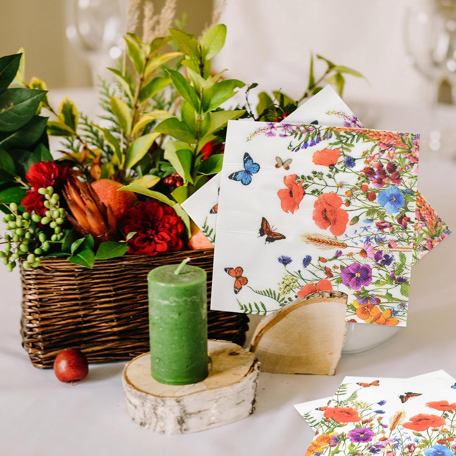 100Pcs Floral Butterfly Napkins Paper 33 * 33Cm,Table Decorations Serviettes Colourful Butterfly Flower Pattern Napkins,Floral Paper image number 2
