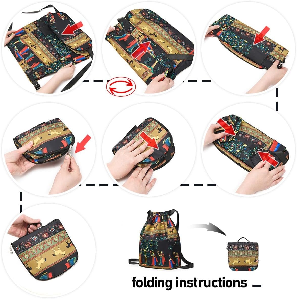 Drawstring Foldable Large Capacity Dry-Wet Separation Travel Sports Backpack, Exotic Drawstring Gym Sack Backpack Bag image number 5