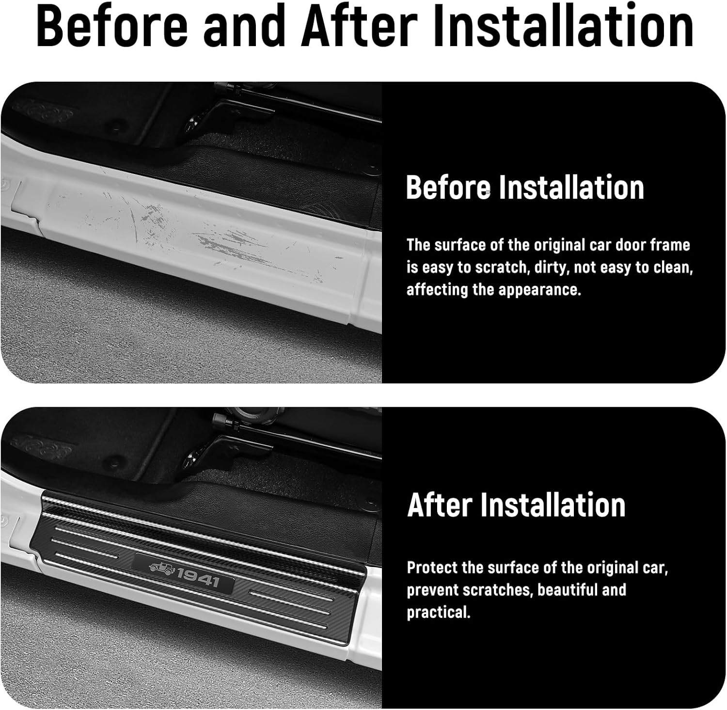 Bercicci 2PCS Door Sill Protector for Jeep Wrangler JL JLU 2018-2025 & Gladiator JT 2020-2025 Accessories Stainless Steel 2-Door Car Pedal Kick Protection (Carbon Fiber)