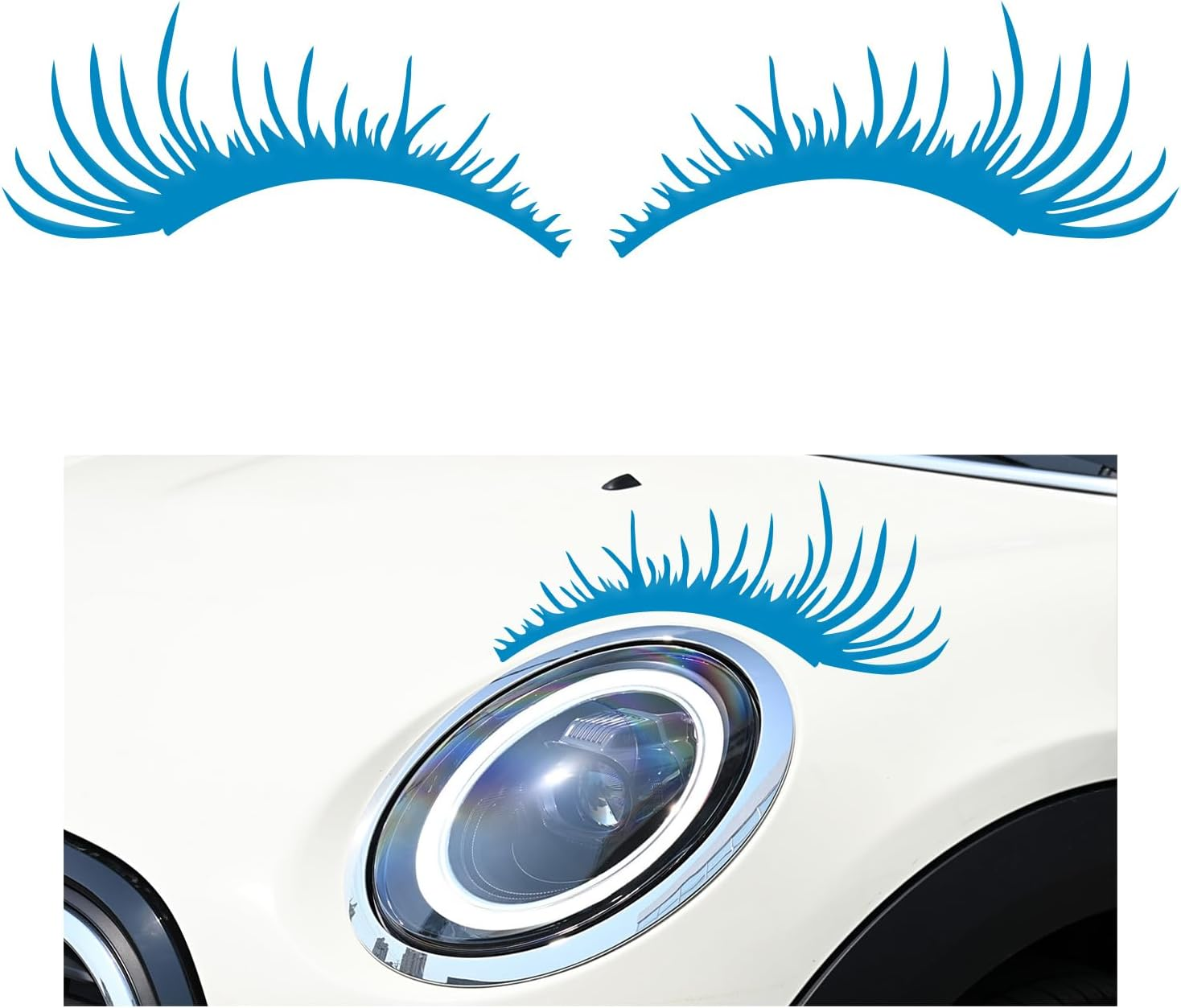 2 PCS Car Headlight Eyelash Stickers, Cute Fake Eyelashes Decal for Bumper Auto Body Window, Waterproof Reflective PET Charming Eyelash Sticker Funny Decor for Car SUV Truck (Black)