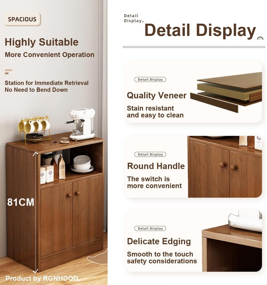 Sideboards End Side Tables Buffet Cabinet - Cupboard with 2 Open Compartments & Doors, Multi-Functional Coffee Bar Console Table for Dining Living Room, Kitchen - Durable Solid Wood Design image number 1