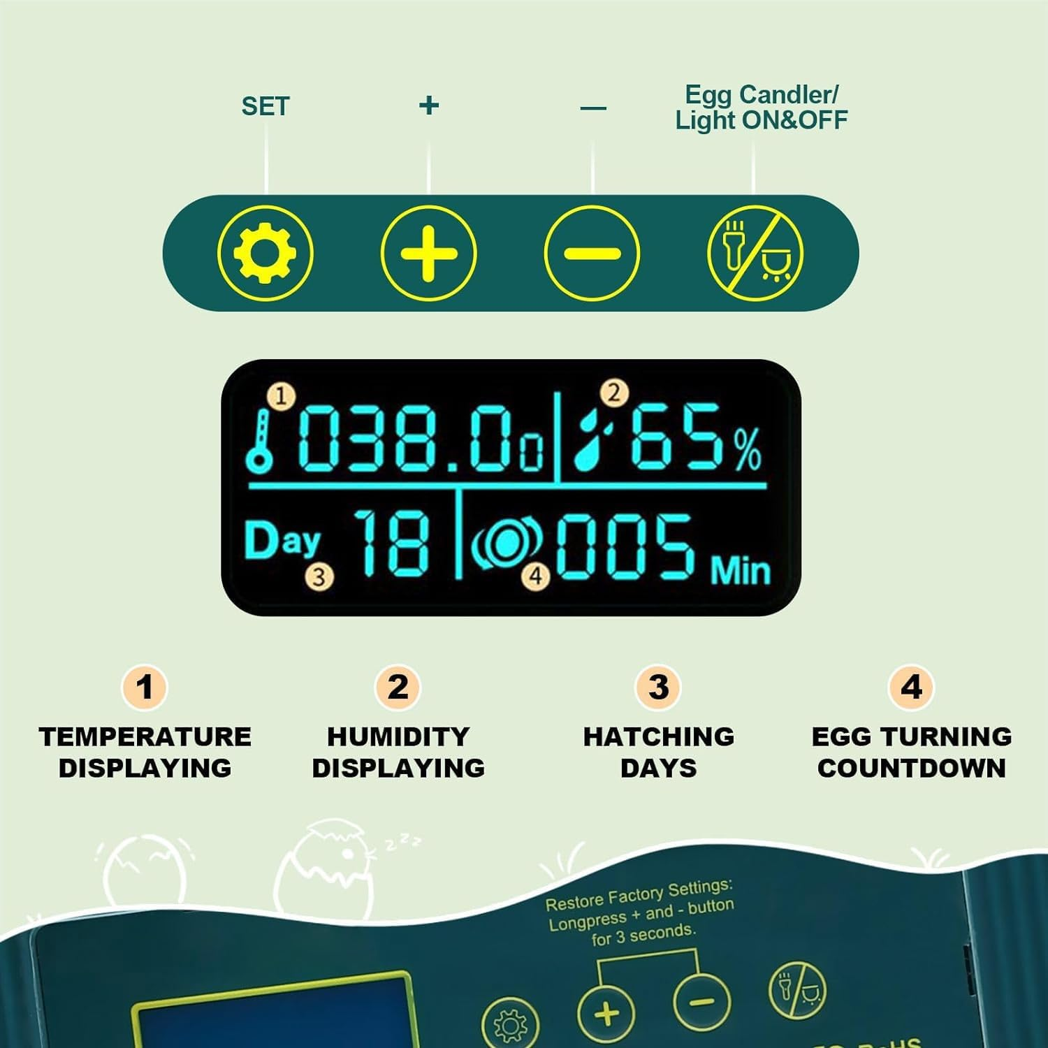 Premium Egg Incubator, Automatic Egg Hatching Incubator, 10 Eggs Poultry Hatcher with Automatic Temperature Control for Hatching, Chicken, Duck, Goose, Quail, Bird Eggs (Green) image number 4