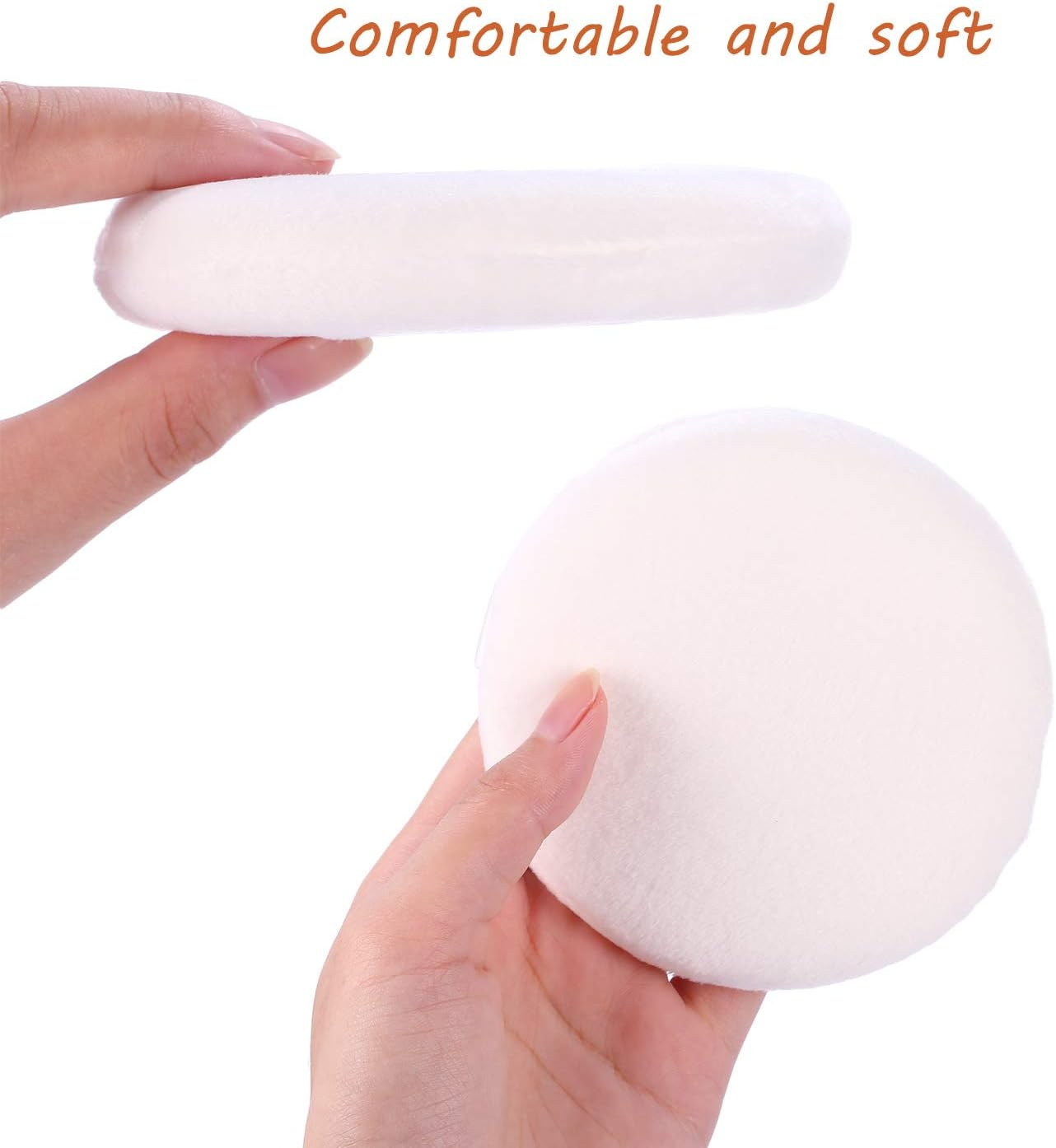 Large Loose Powder Puff, 4.13 Inch Ultra Soft Velour Body Puff with Ribbon - 2Pcs, White, Round image number 3